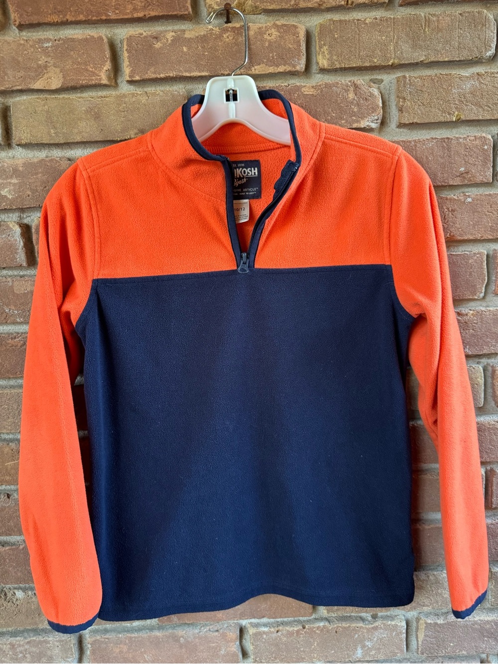 OshKosh B'gosh Boy’s Orange and Navy Half-Zip Fleece Pullover Size 10/12